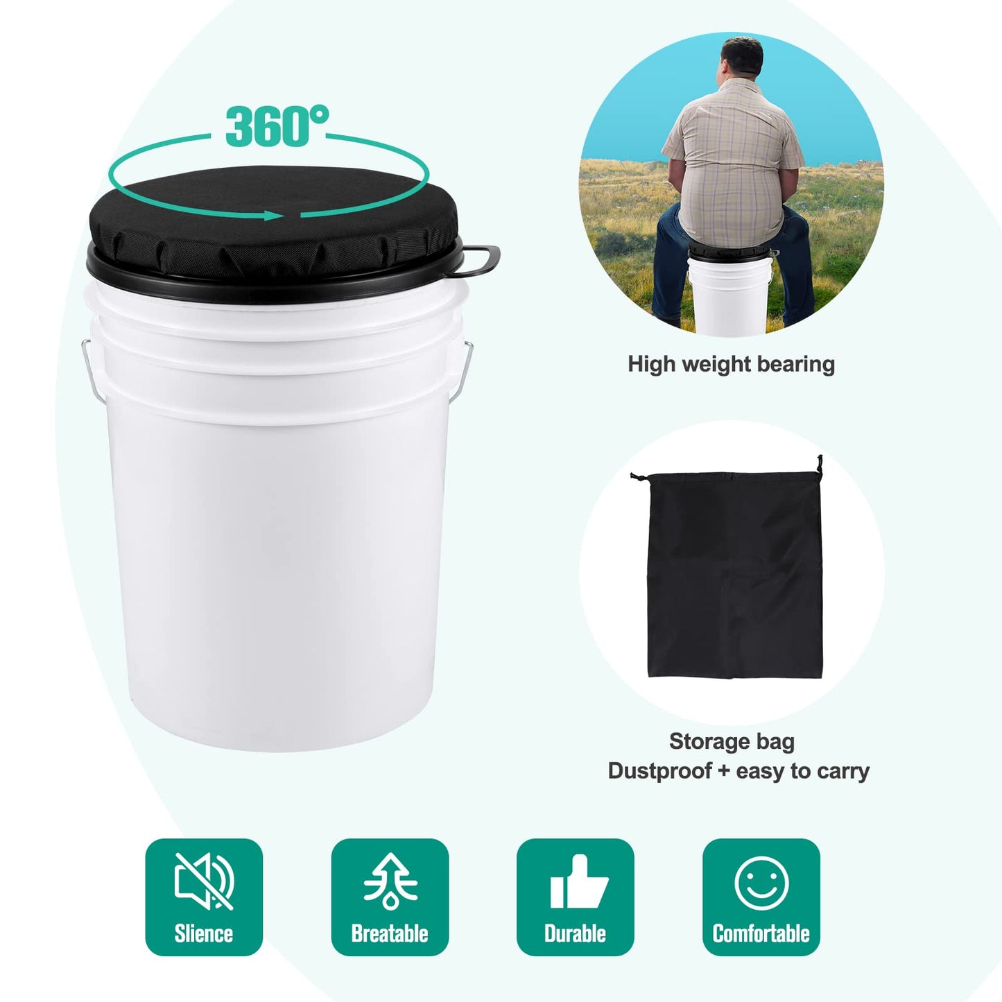 ZAIXIA 5 Gallon Bucket Seat, 360-Degree Swivel Seat Foam Cushion Bucket Seat Lid with Waterproof Cover for Dove Duck Hunting, Fishing, Baseball, Gardening and Camping