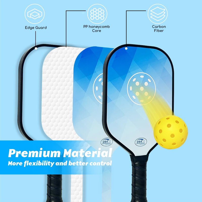 Vigorange Pickleball Paddles Set of 2, USAPA Approved Pickleball Set with 4 Pickleball Balls and Bag, Durable Carbon Fiber Pickleball Rackets Gifts for Beginners & Pros