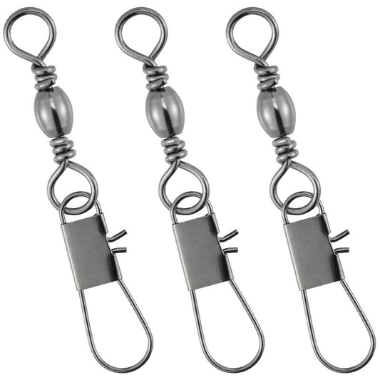 Dr.Fish 50 Pack Fishing Snap Swivels, Barrel Swivels Fishing Tackles, Stainless Steel Safty Interlock Snaps Leader Line Lure Connector Fresh&Saltwater #8