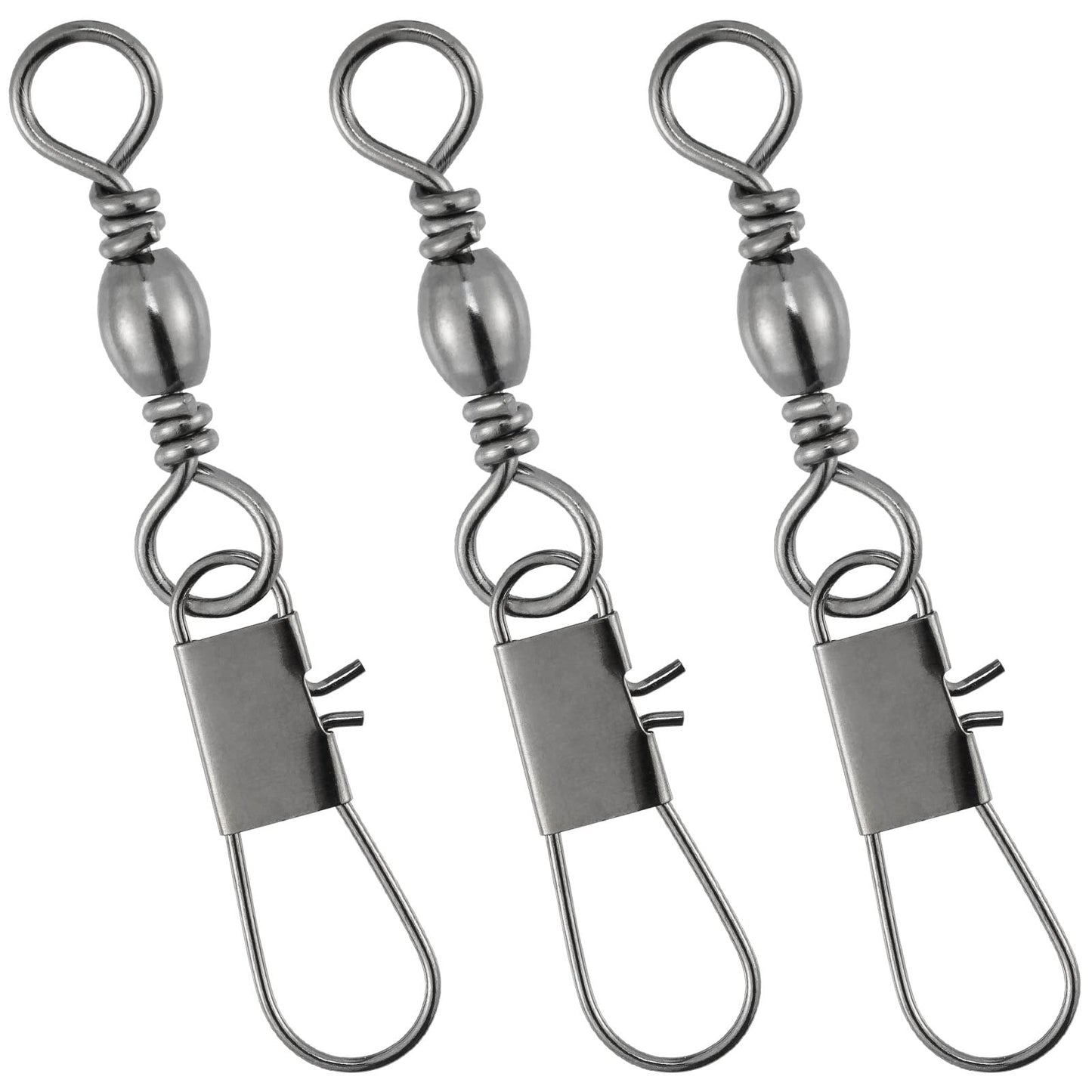 Dr.Fish 50 Pack Fishing Snap Swivels, Barrel Swivels Fishing Tackles, Stainless Steel Safty Interlock Snaps Leader Line Lure Connector Fresh&Saltwater #4