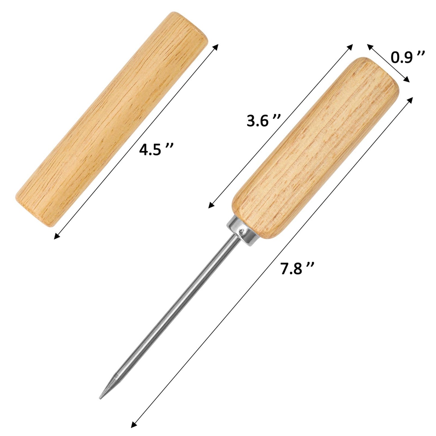 3 Pack Wooden Ice Picks with Cover, Pick Tool for Breaking Ice Ice Dispenser for Bartending, Ice Hockey Shaving, Bar, Banquet, Camping