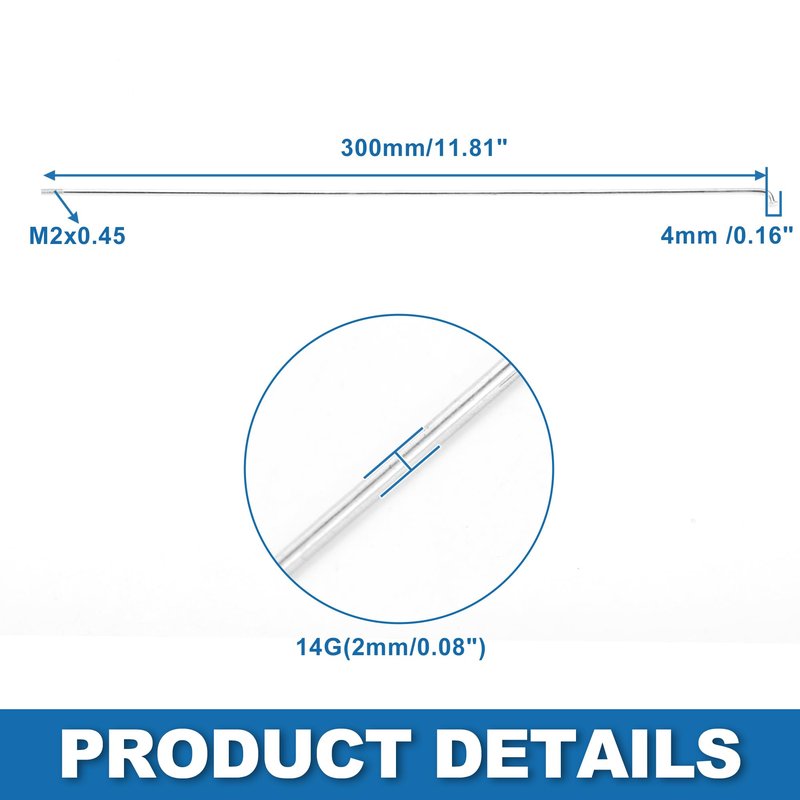 A ABSOPRO Bike Bicycle Spokes 14G 300MM Mountain Bike Spokes Carbon Steel Silver Tone 36Pcs