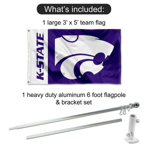College Flags & Banners Co. Kansas State University 3x5 Flag and Pole Bracket Mount Bundle
