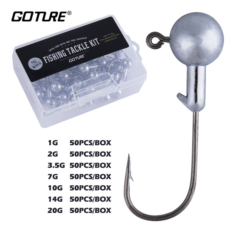 Goture Round Jig Head, Jig Head Hooks for Freshwater Saltwater Fishing, Swimbait Jig Heads with Fishing Box for TroutBass Fishing, Crappie Pro Jig Heads(3/16oz,50pcs)
