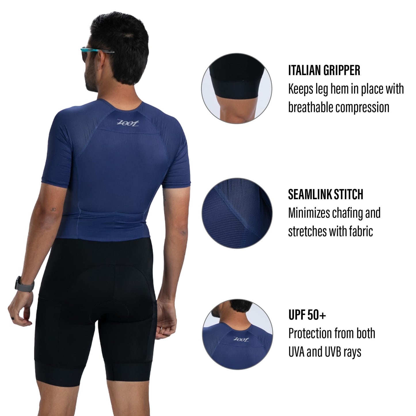 Zoot Men’s Core Tri Aero FZ Racesuit, Short Sleeve Moisture-Wicking Triathlon Suit, Plush Chamois & Storage for Race Day - Navy - 2X-Large