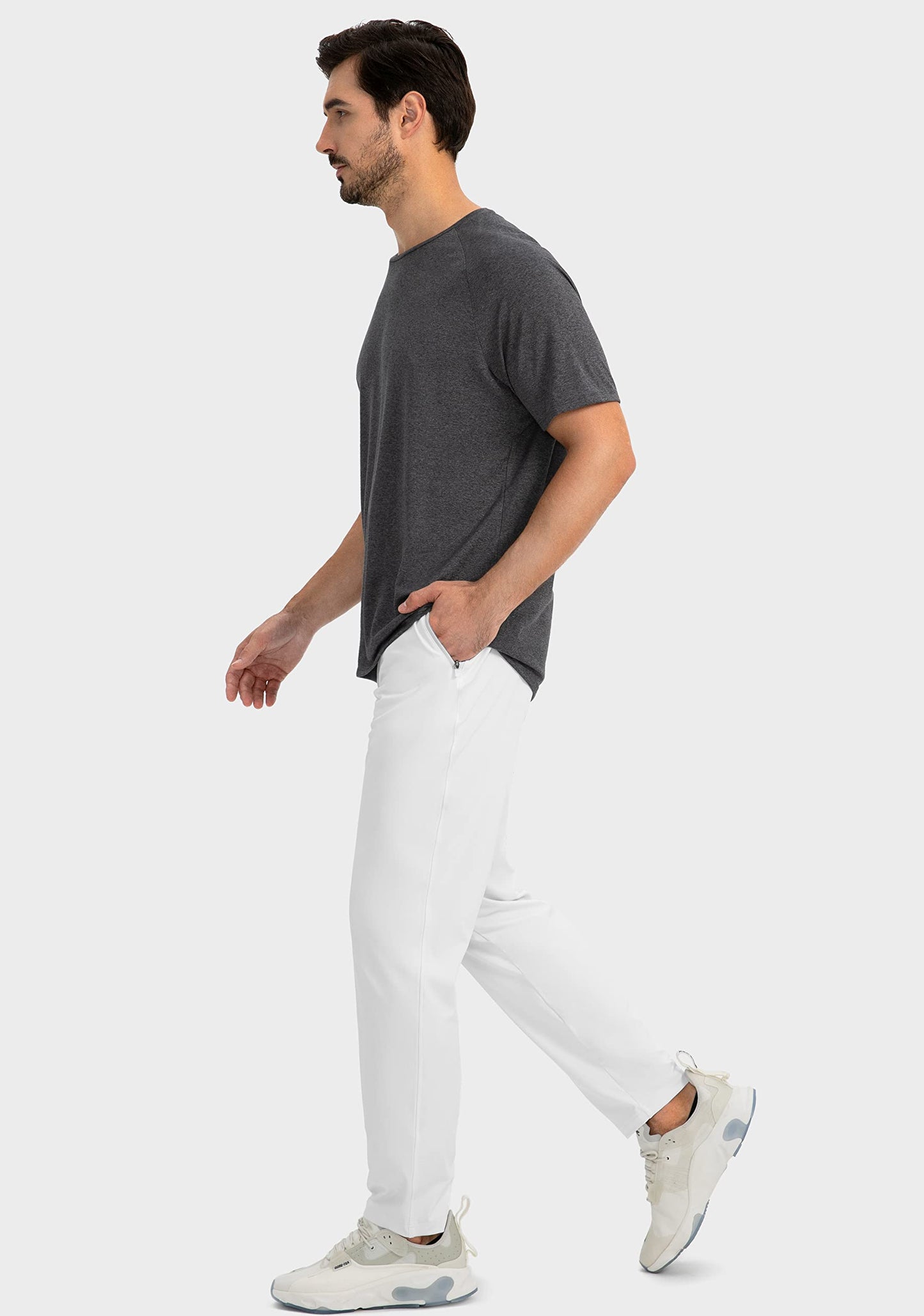 G Gradual Men's Sweatpants with Zipper Pockets Tapered Joggers for Men Athletic Pants for Workout, Jogging, Running (White, X-Large)