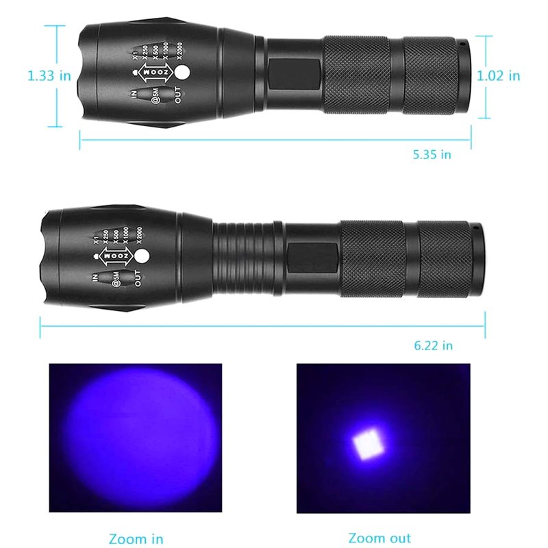 Miular UV 365nm and 395nm Light Wood's lamp Blacklight, 2 in 1 Ultraviolet Flashlight for Detecting Pet Urine Stains, Curing Resin