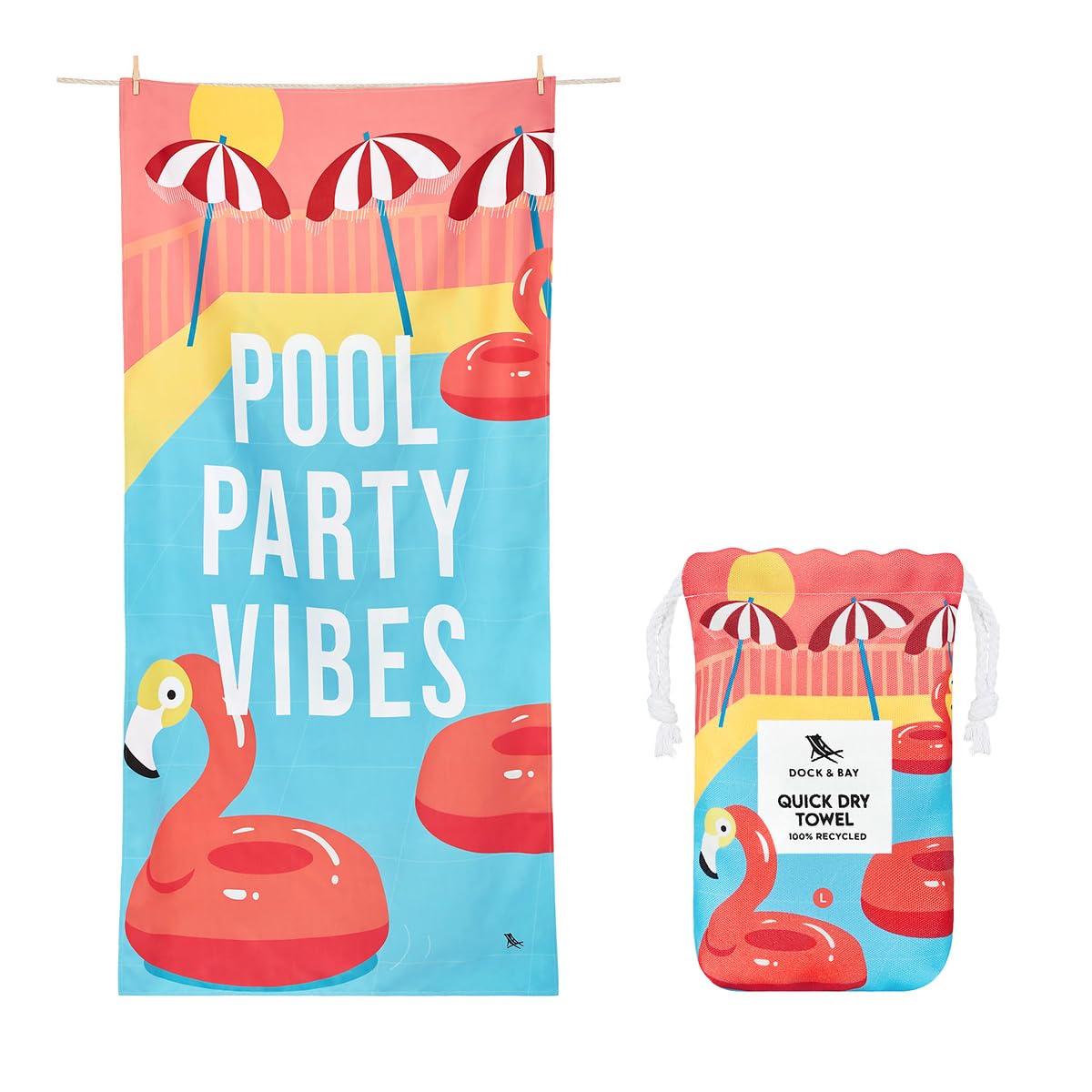 Dock & Bay Beach Towel - Quick Dry, Sand Free - Compact, Lightweight - 100% Recycled - Includes Bag - Party in Pink - Set of 4 - Extra Large (200x90cm, 78x35)