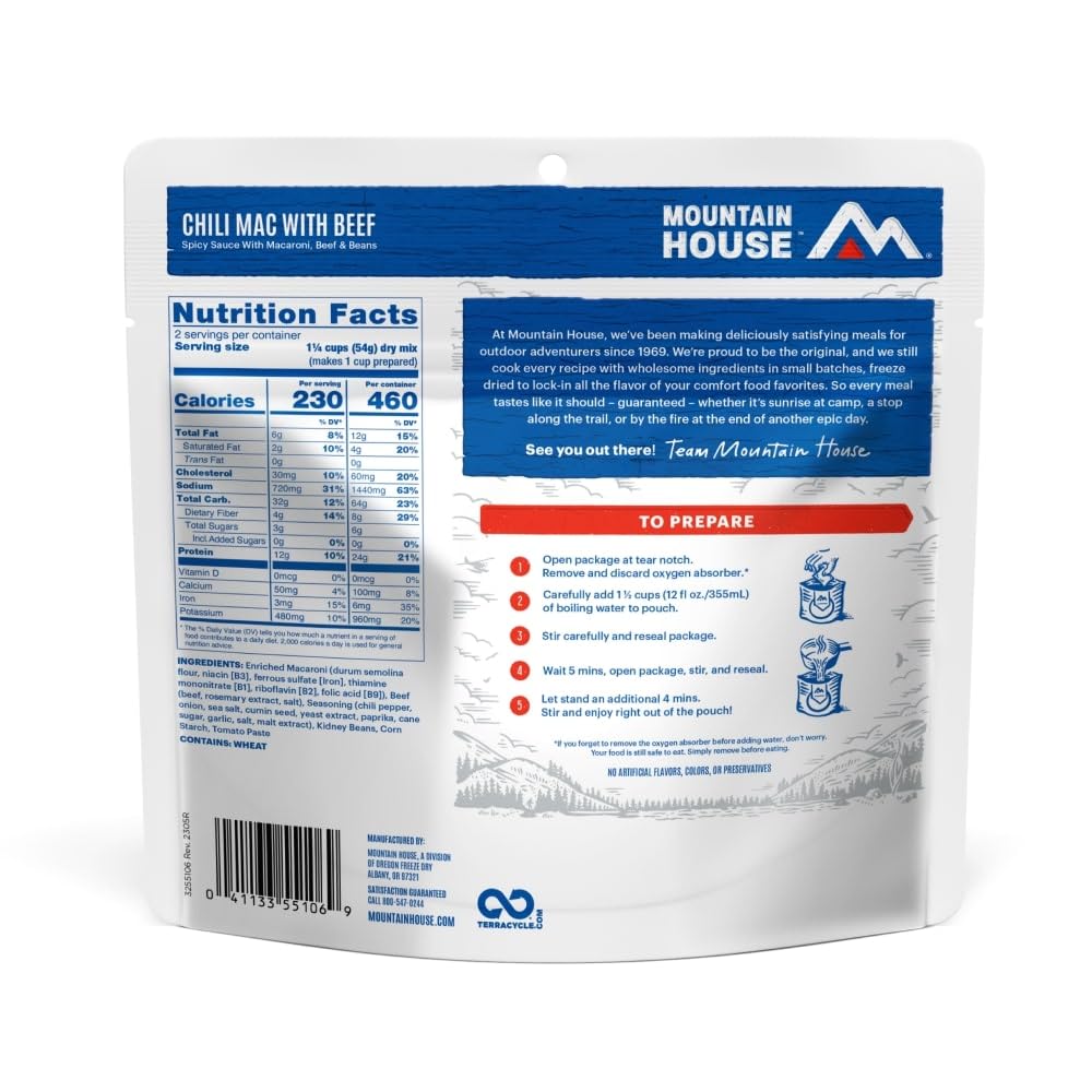 Mountain House Chili Mac with Beef - Freeze-Dried Camping Food | 6-Pack for Outdoor Adventures