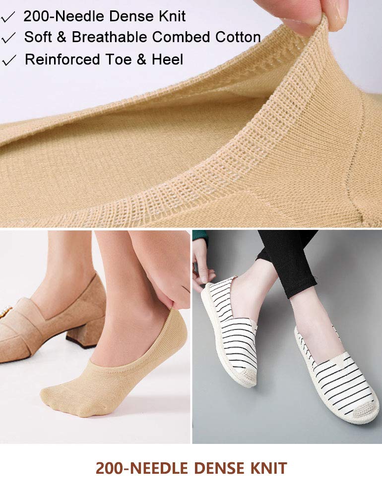 VERO MONTE 4 Pairs No Show Socks Women Non Slip Grip Sports (BLACK+NUDE, 8-9.5)