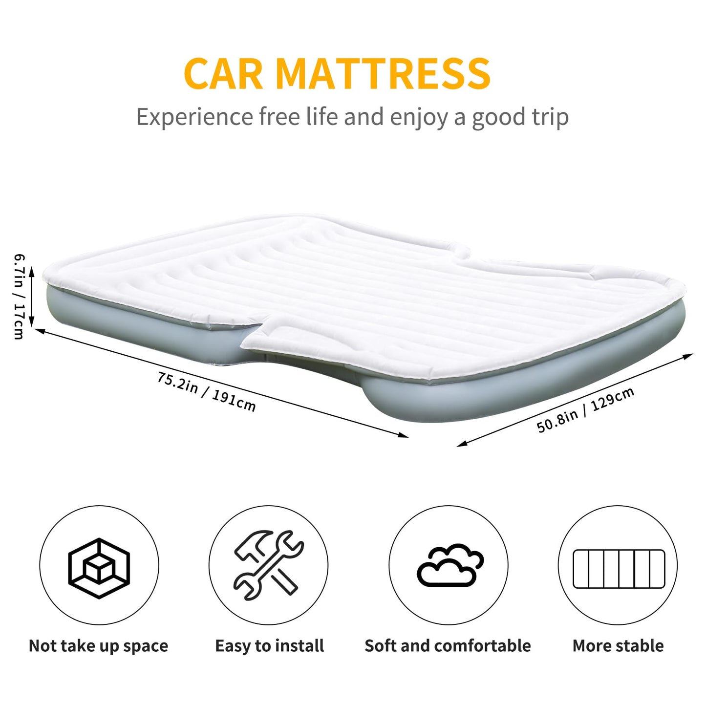 KMZ SUV Air Mattress with Built-in Electric Pump - Thickened and Flocked Car Bed Mattress for Travel and Camping - 660lb Weight Capacity - Grey