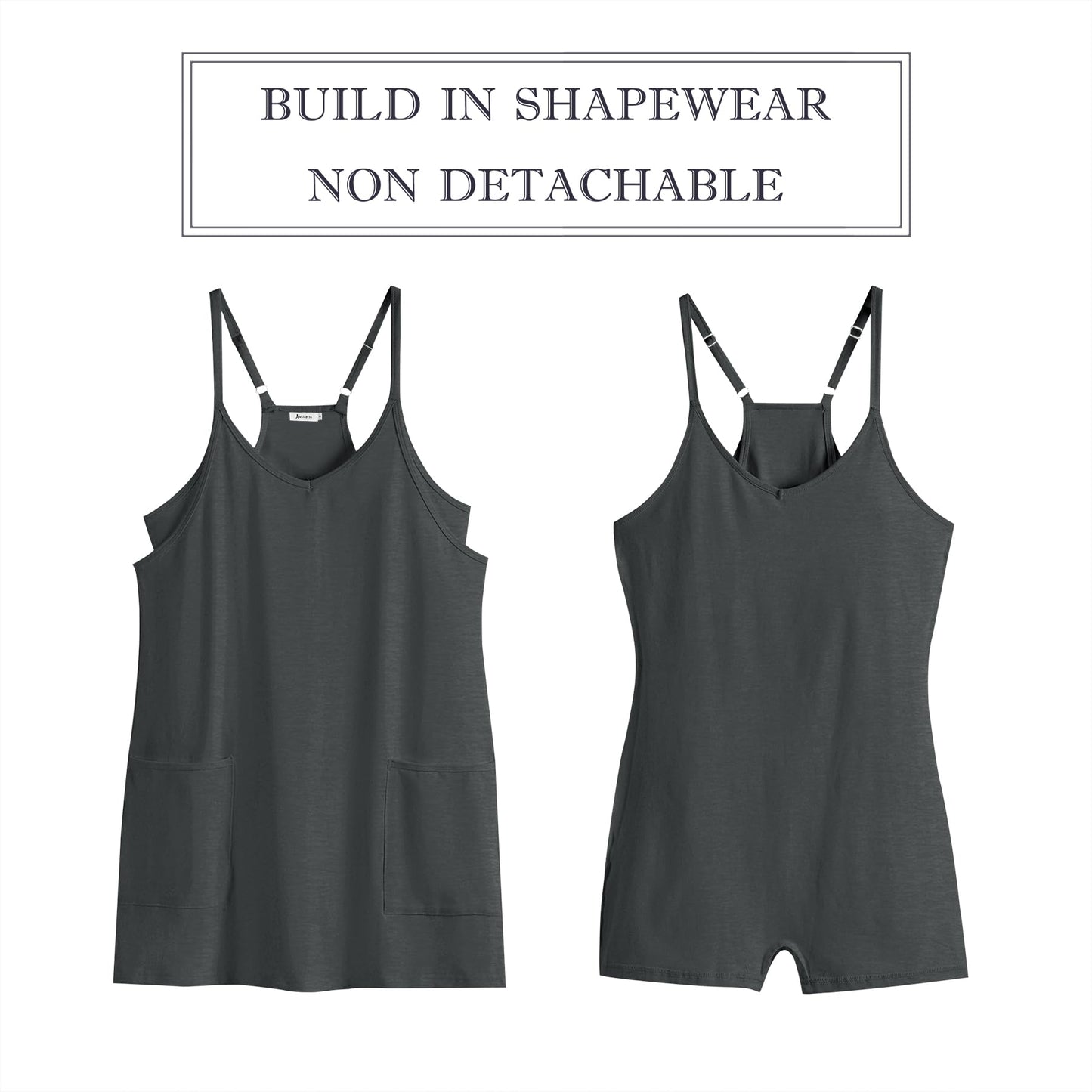ANRABESS Women Athletic Dress Summer Tennis Workout Active Sports Mini Romper Dress Built in Shorts Travel Vacation Clothes Deep Gray Small