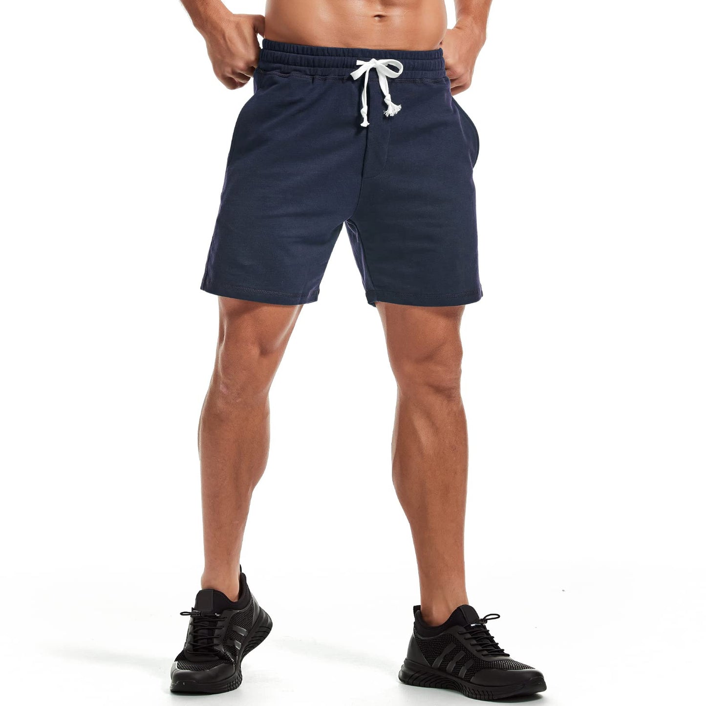 AMY COULEE Mens Athletic Workout Shorts 5.5" Cotton Casual Shorts Elastic Waist Joggers Sports Sweat Shorts (Navy, XXL)
