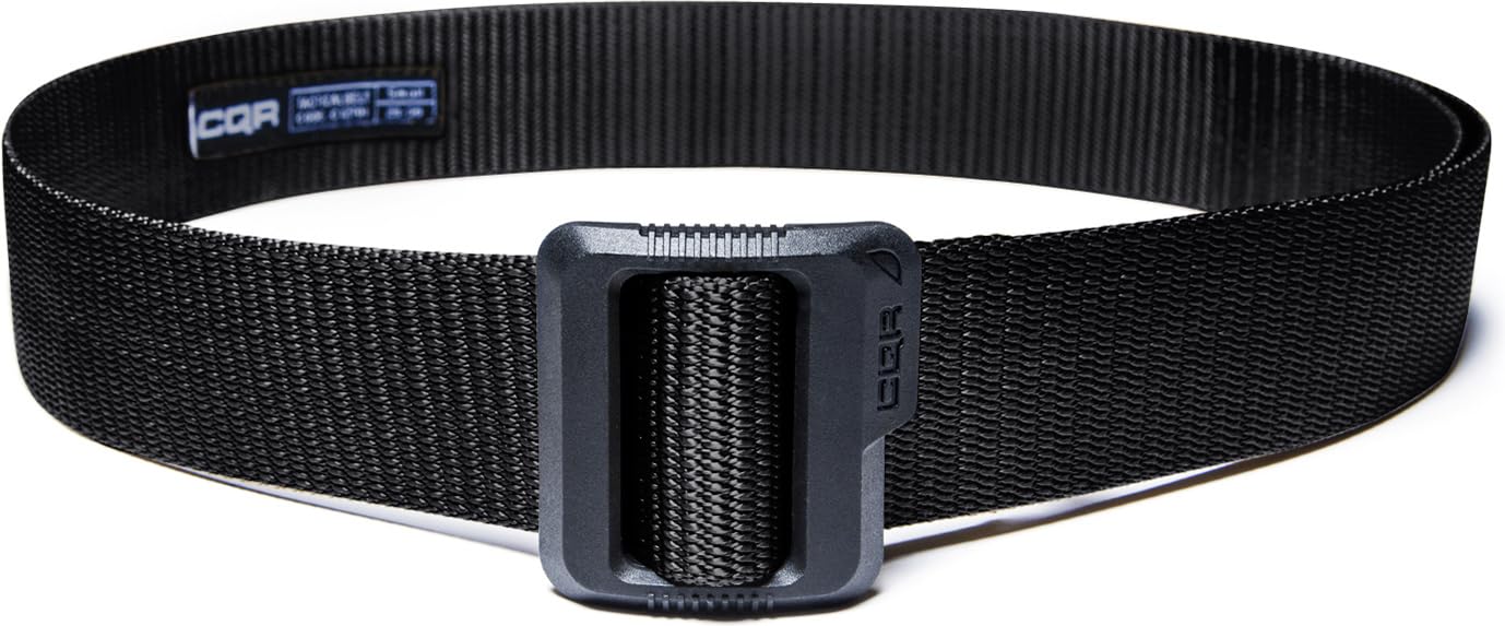 CQR Tactical Belt, Military Style Heavy Duty Belt, Webbing EDC Quick-Release Buckle, Dura Nylon Black, Small