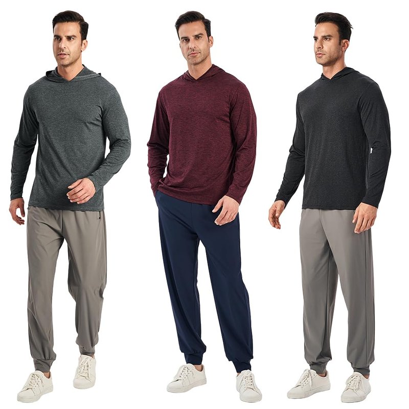 OAKVON 5 Pack Men's Lightweight Pullover Hooded Tees – Long Sleeve Sweatshirts for Gym, Running, Fishing