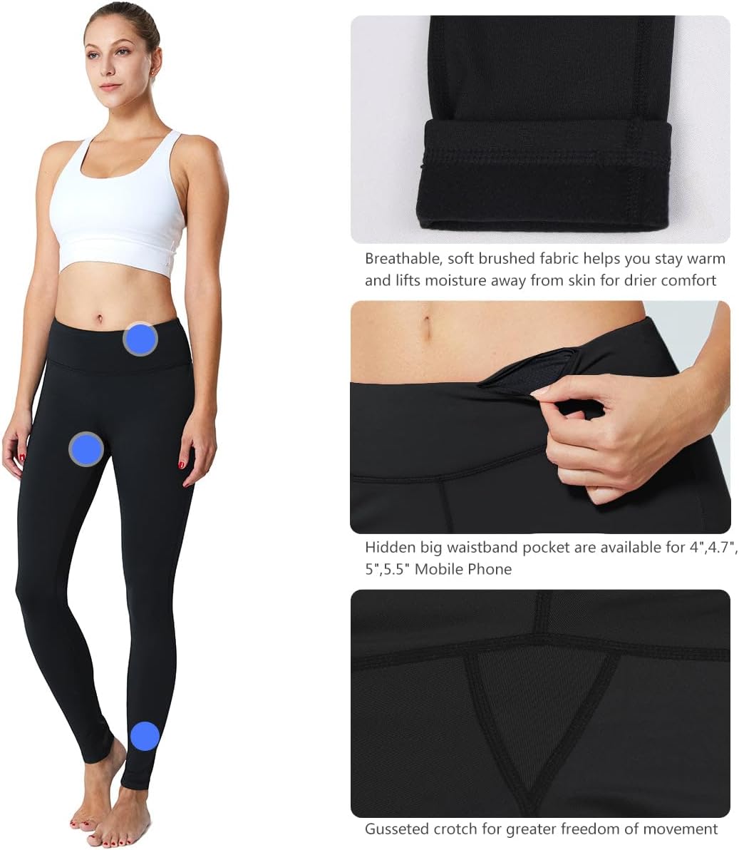 Baleaf Women's Fleece-Lined Thermal Leggings - Warm, Thick Cold Weather Tights with Pockets