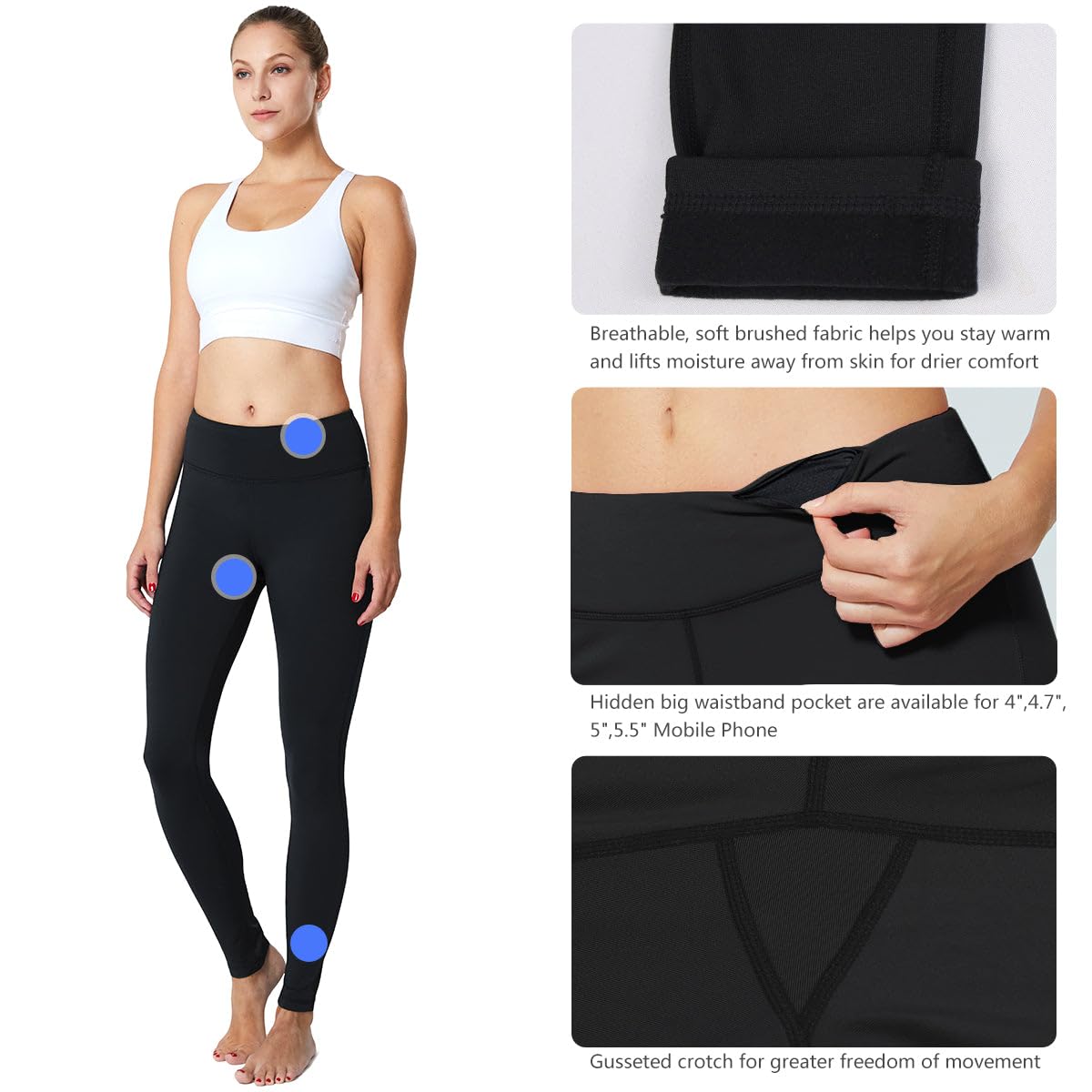 baleaf Women's Fleece Lined Leggings Thermal Warm Winter Leggings High Waisted Yoga Pants Cold Weather Inner Pocket 2-Pack Black/White M