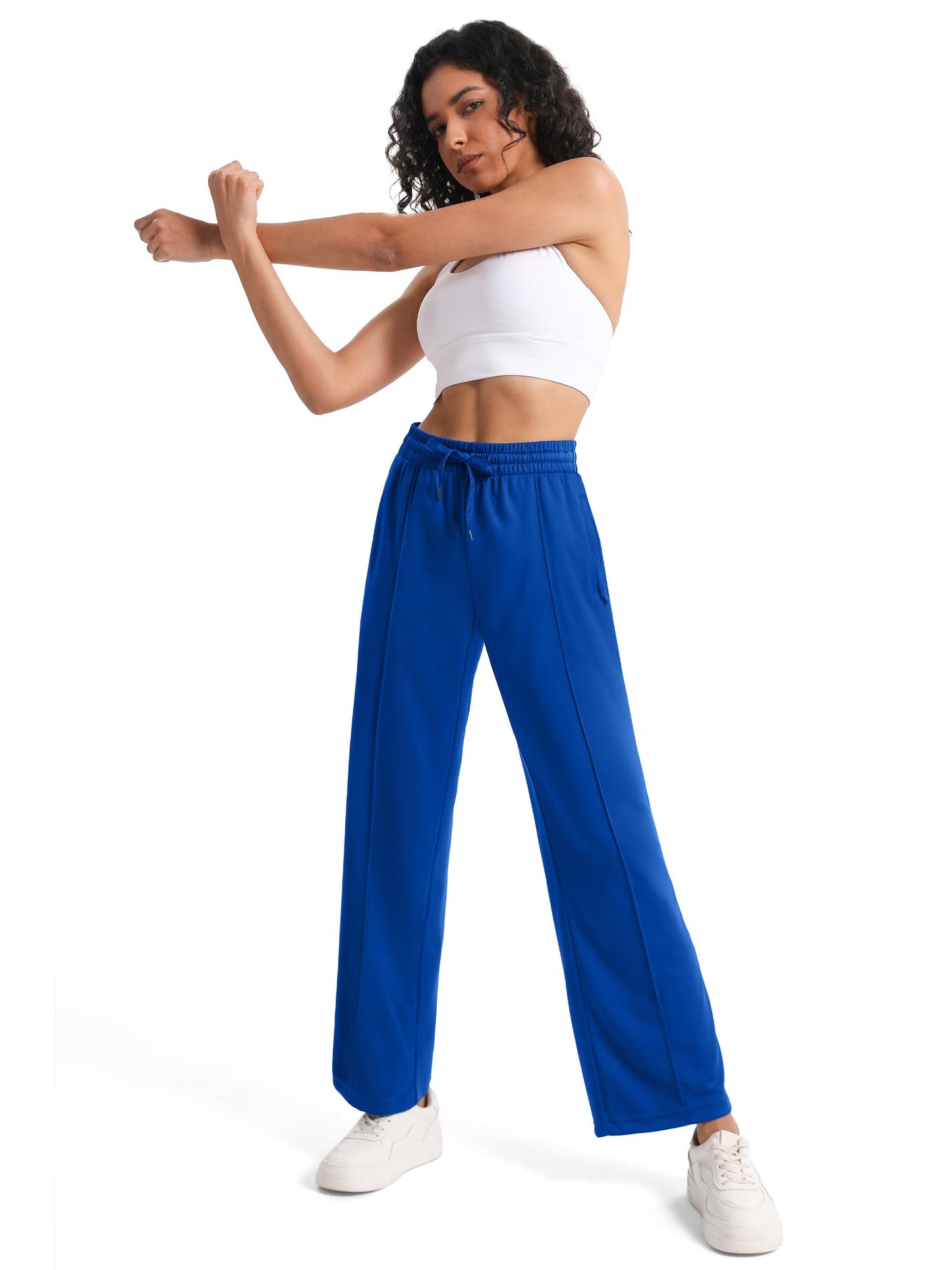 Tapata Long Women's 32" Inseam Active Track Pants Striped Loose Fit Running Sporty Bottoms Travel Athletic Jogging, Blue, L