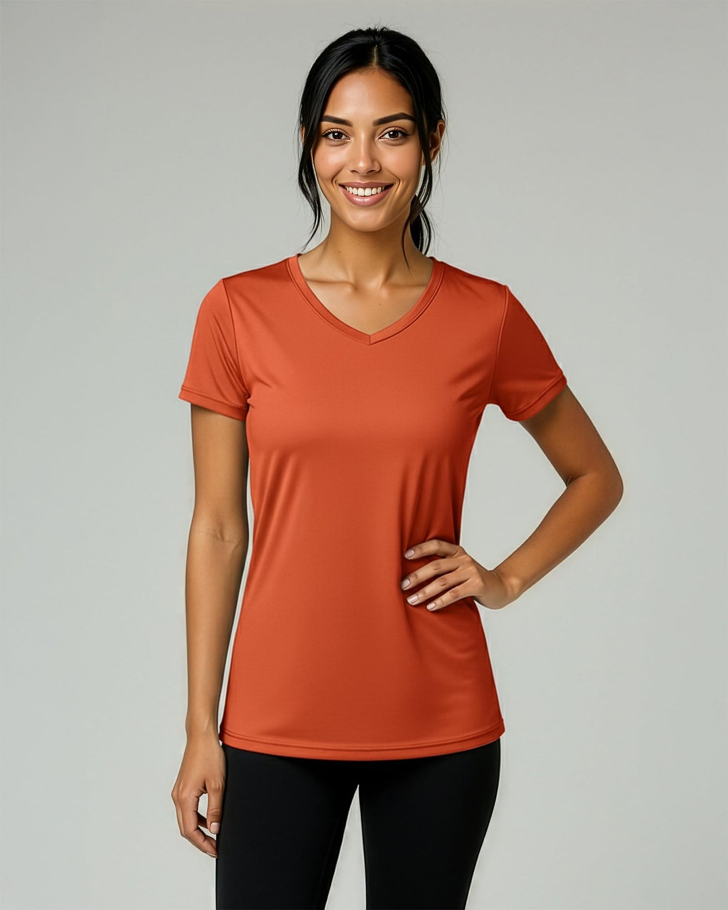 Real Essentials 5 Pack: Women's Dry-Fit Short Sleeve V Neck T Shirt Workout Fitness Yoga Top Tee, Set 12, L