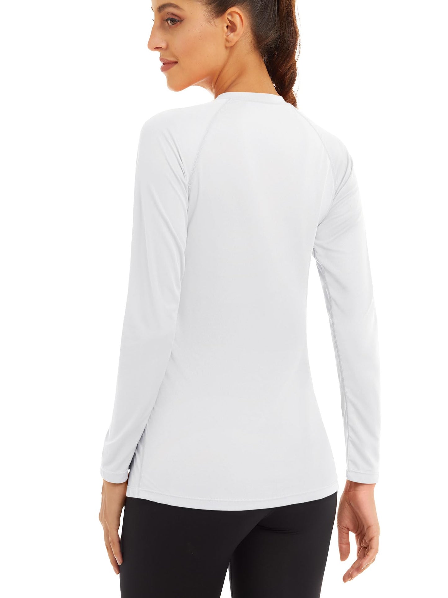 MAGCOMSEN Women's Long Sleeve Rash Guard Shirt - UV Protection, Hiking, Running, Fishing - White