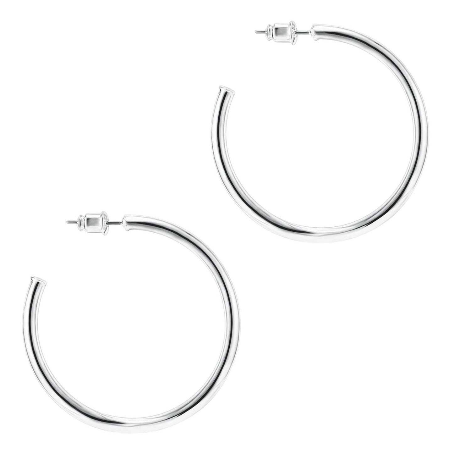 PAVOI 14K White Gold Hoop Earrings For Women - 2mm Thick 45mm Infinity Gold Hoops - Gold Plated Loop Earrings - Lightweight Hoop Set