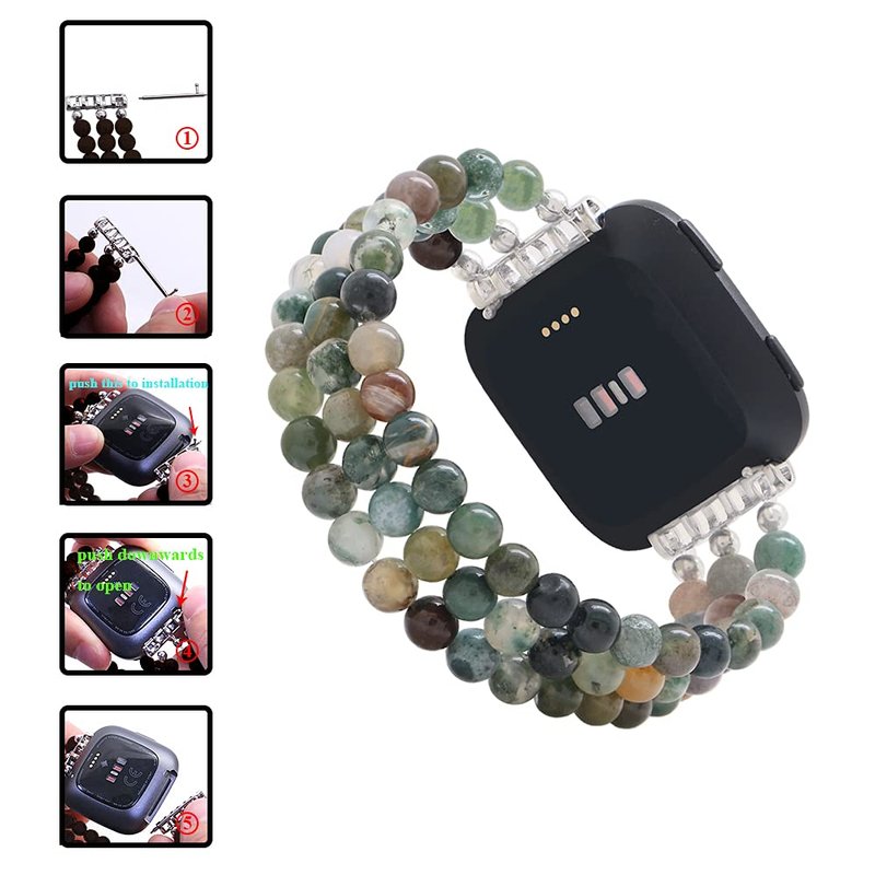 C&L Accessories Fashion Wristband Compatible with Fitbit Versa 2 Bands Beaded Adjustable Bracelet Band for Women (Indian Agate)
