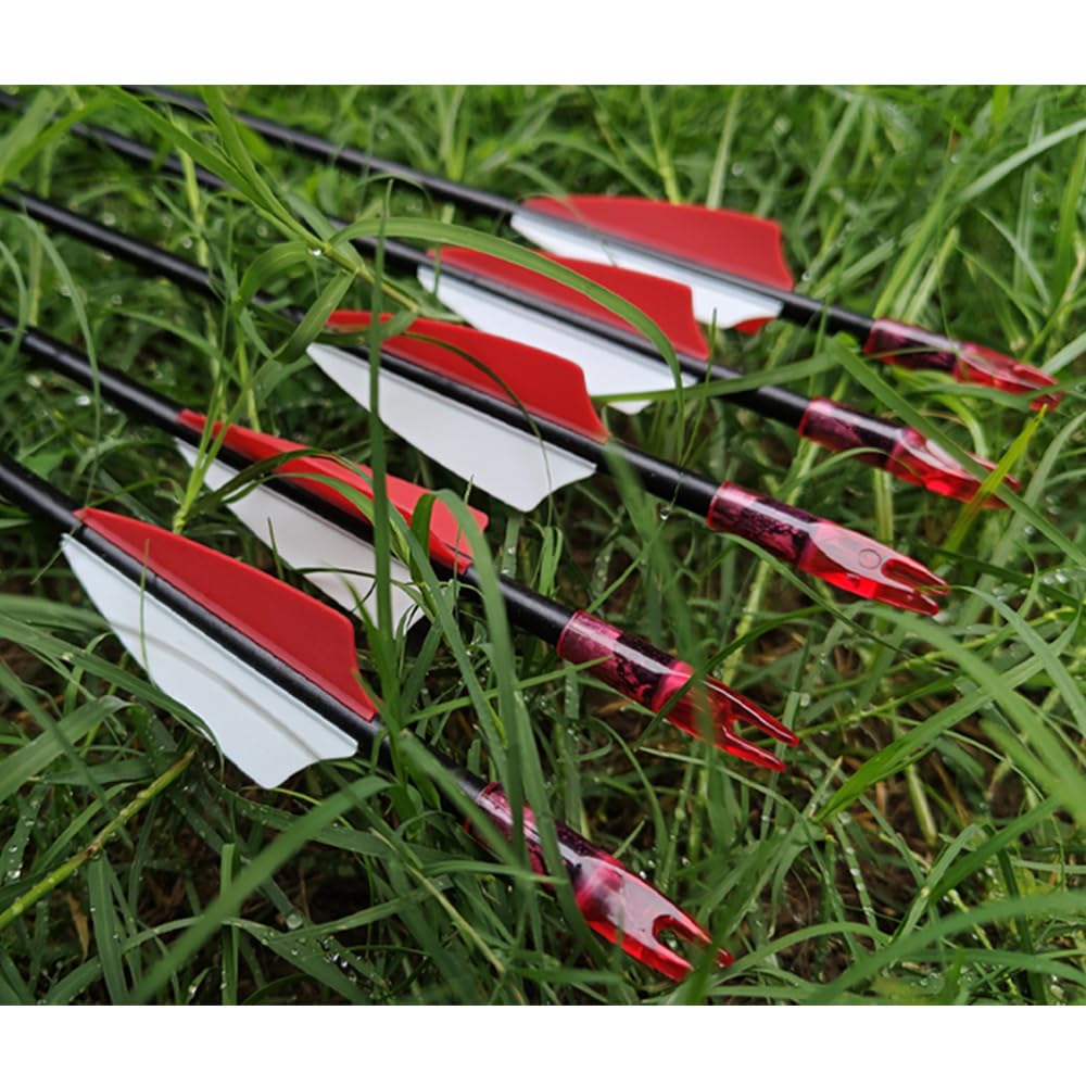 e5e10 28 inch Target Arrows Practice Fiberglass Arrow for Youth Beginner, Safety Blunt Tip Arrows for Archery Recurve Bow Long Bow -12 Pack(Red)