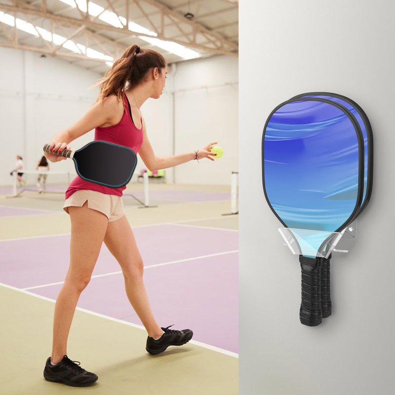 Cosmos Pickleball Paddle Rack Pickleball Racket Wall Mount Stand 2-Paddle Acrylic Display Holder Pickleball Paddle Storage Rack for Two Pickleball Rackets or Table Tennis Rackets (Transparent Clear)