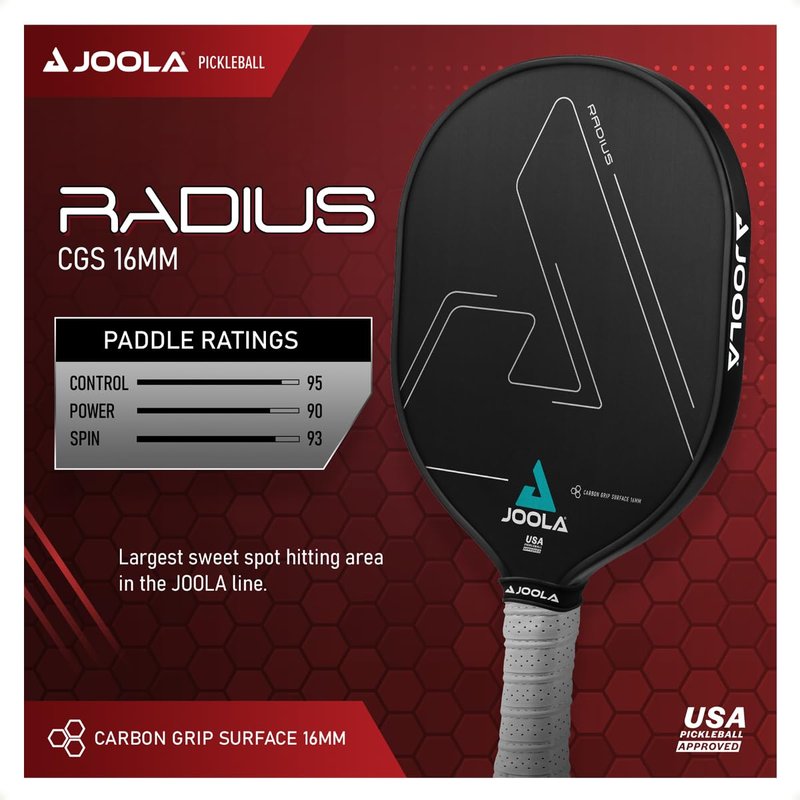 JOOLA Pickleball Paddles – Textured Carbon Grip Surface for Spin, Control & Power – Select Hyperion, Vision or Radius Shapes – Lightweight, Durable Rackets – Polypropylene Core – USAP Approved