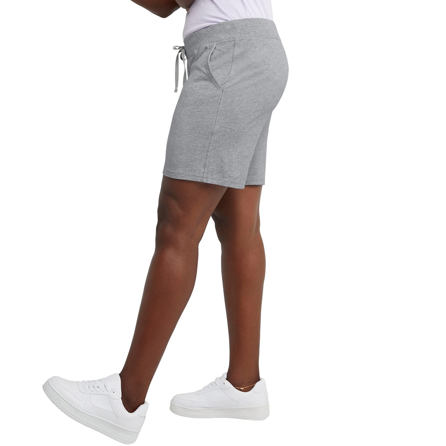 Hanes Womens Jersey Pocket Shorts, Drawstring Cotton 7" Inseam Athletic-shorts, Light Steel, X-Large US