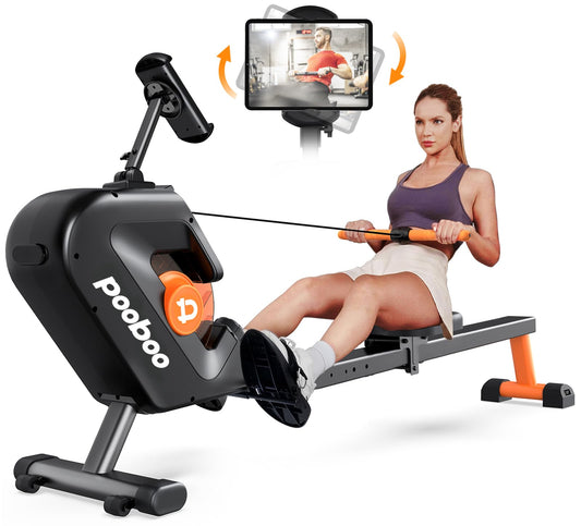 pooboo Rowing Machine, Max 350 LBS Magnetic Rower with LCD Monitor, Tablet Holder, Upgraded Rowing Machines for Home use