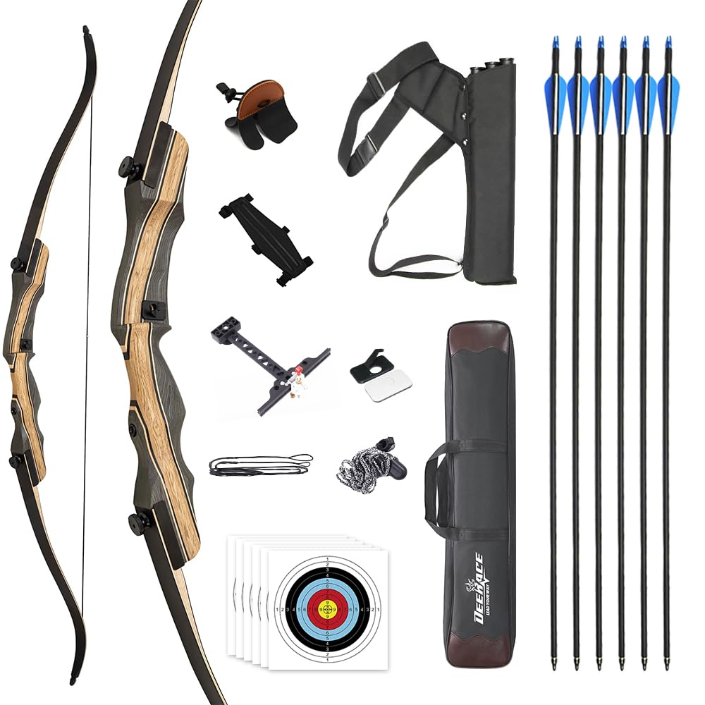 DEERACE Takedown Recurve Bow and Arrow Set 62" Classic Traditional Wooden Bow for Adults Youth Beginner Hunting Targeting Archery (30 Lbs, Right Hand)