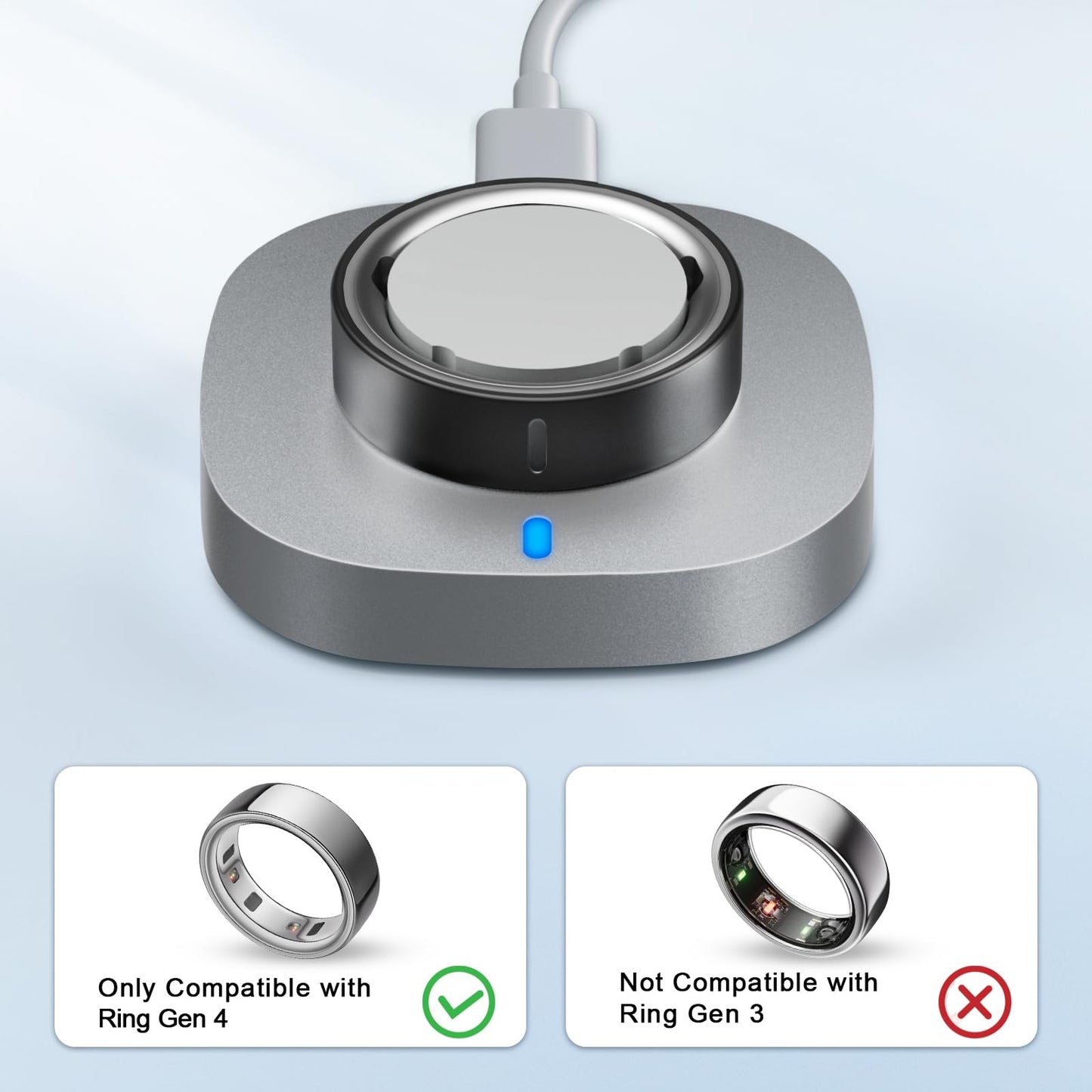 Charger Compatible with Ring Gen 4 Size 8, Fast Charging Dock with USB-C Cable (Not Compatible with Ring Gen 3)