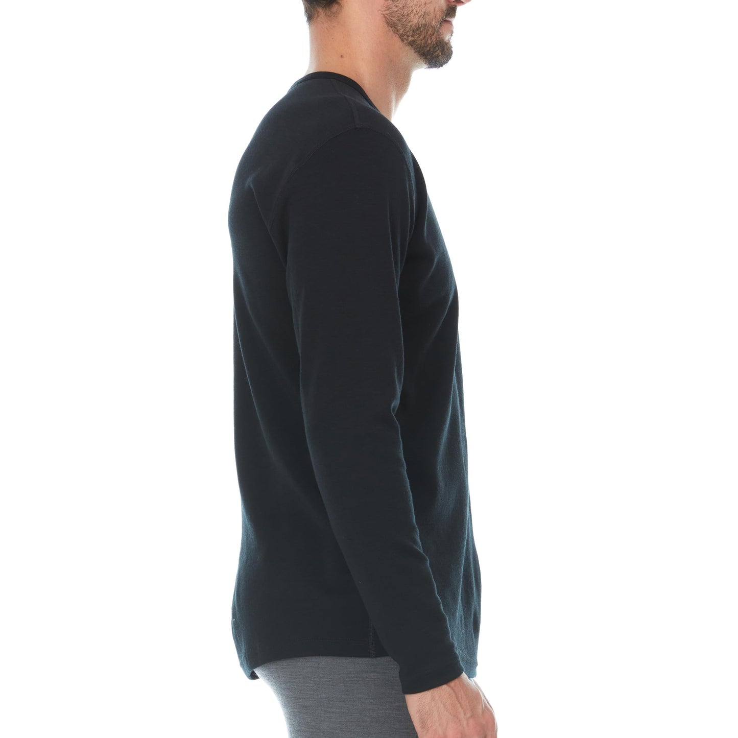 100% Merino Wool - Men's Midweight Long Sleeve Crew Shirt - Thermal Base Layer - NO Itch Renewable Fabric - Black - Medium