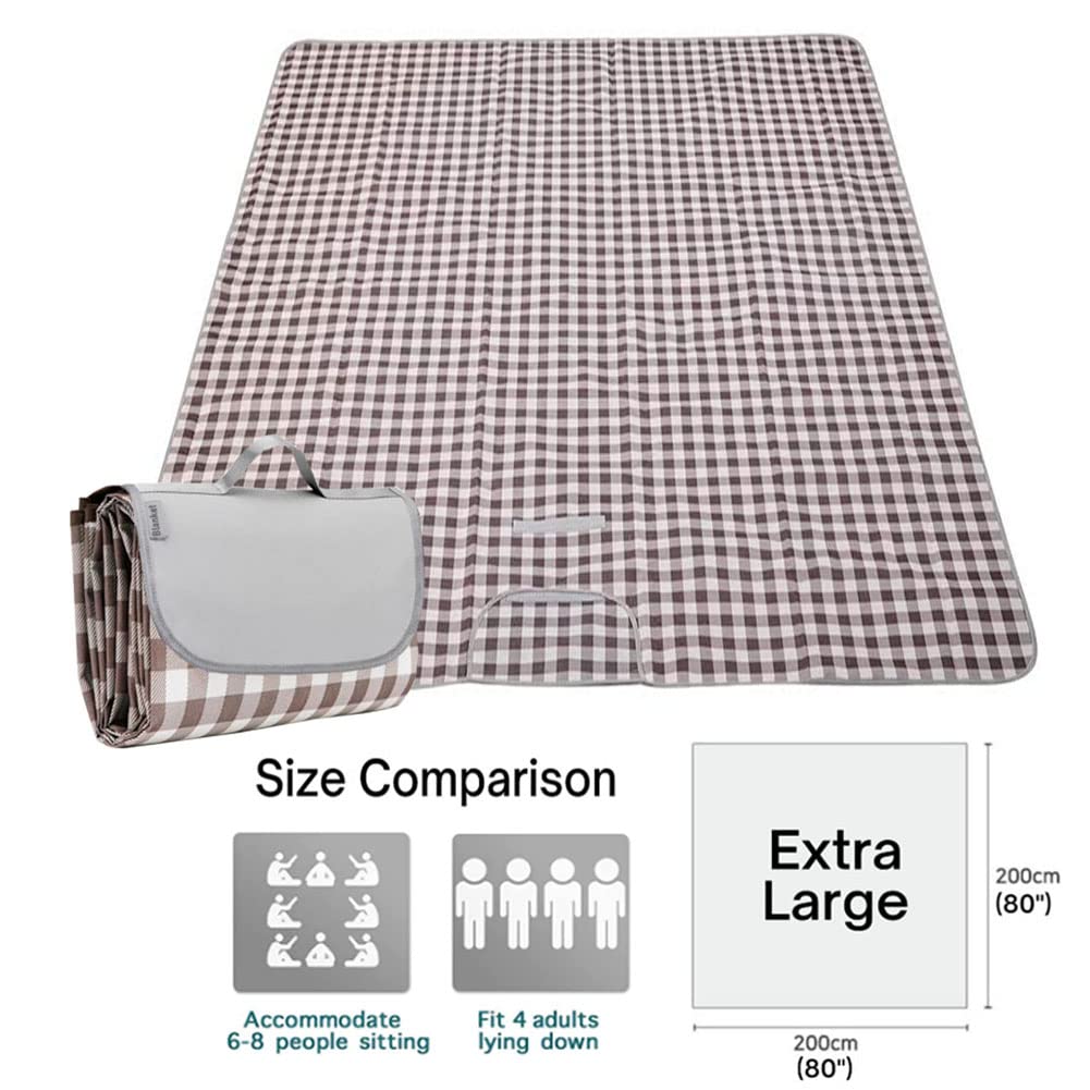 Extra Large Picnic Blanket Beach Blankets, 80''x80'' Picnic Mat Waterproof Sand Proof Foldable Portable for Outdoor Camping Hiking Travel Grass Park Music Festival Lawn Mats (brown, 80x80 inch)