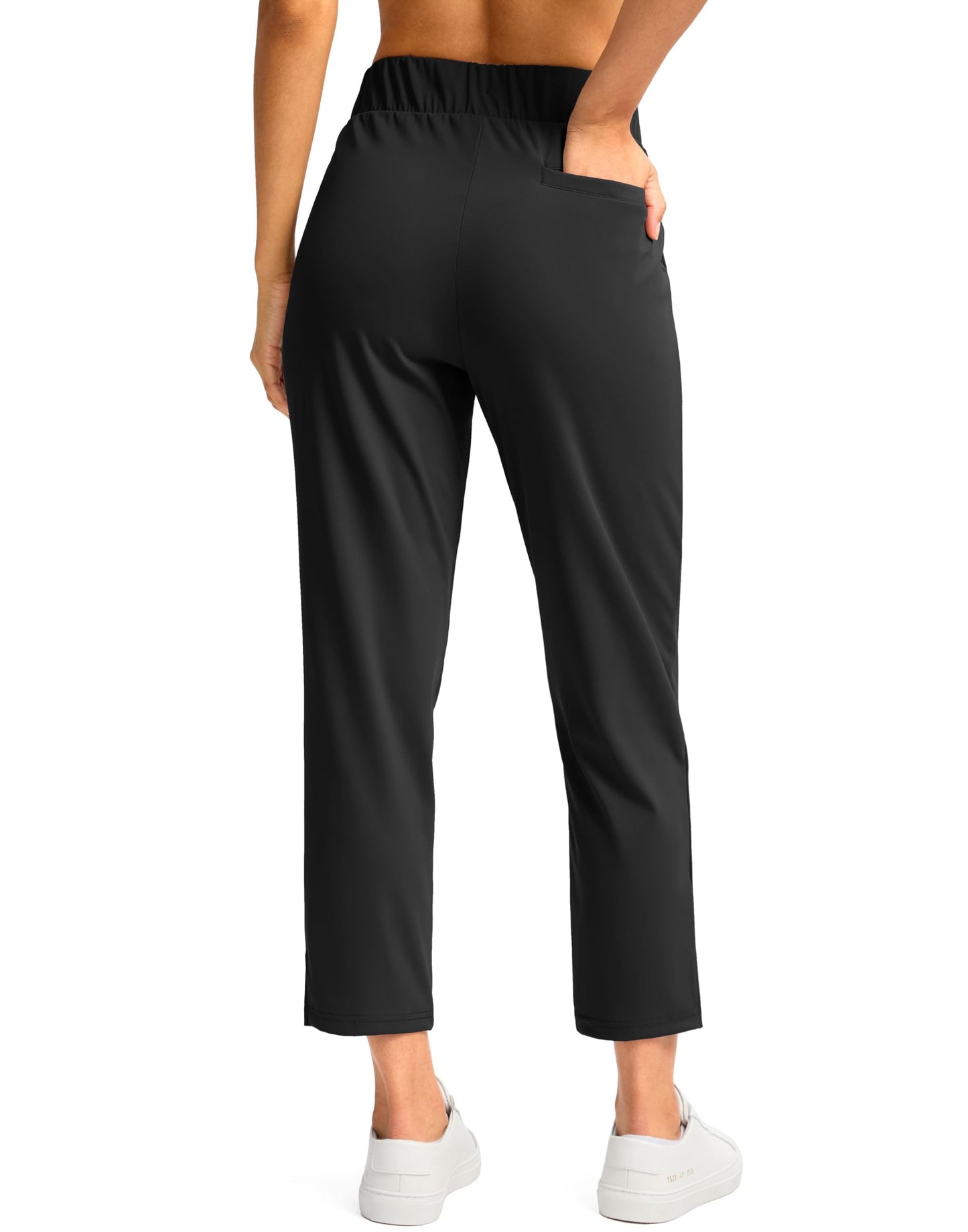 G Gradual Women's Pants 25.5" Ankle 7/8 Golf Pants 3 Pockets Stretchy Petite Travel Pants with Inner Drawstring for Work Business Casual Athletic, Black, L