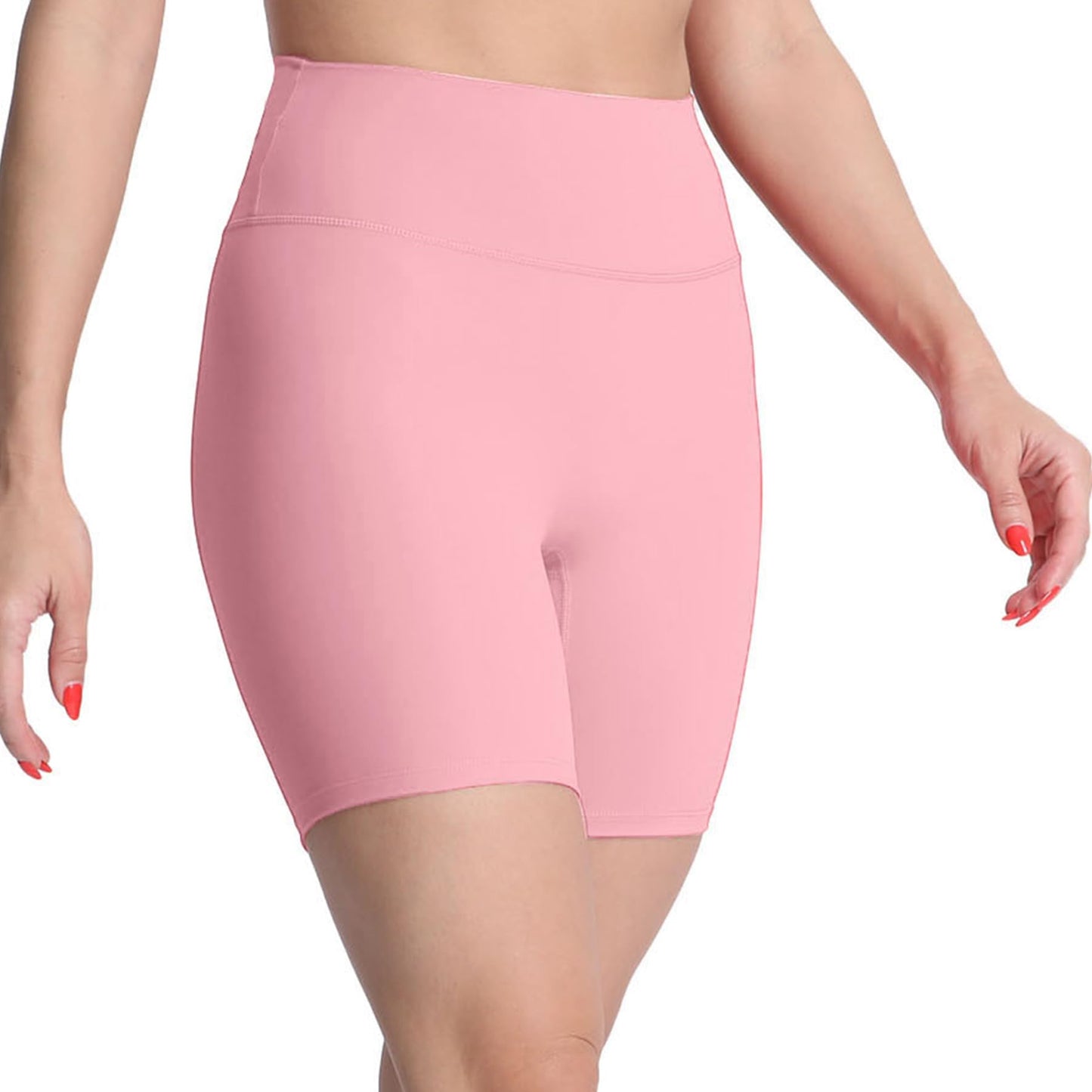 Aoxjox Women's High Waist Biker Shorts Solid Yoga Active Gym Running Compression Exercise Workout Shorts 6" (Active Pink, Small)