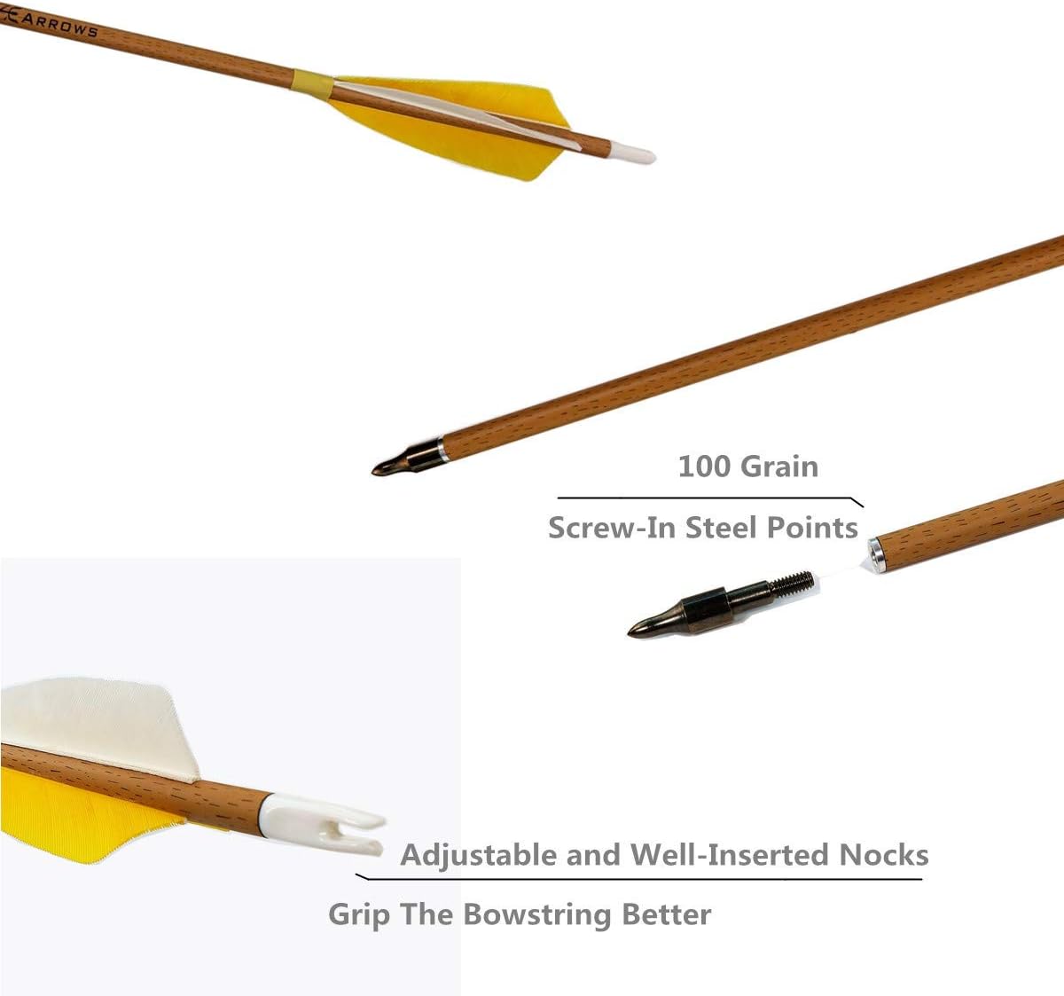 Archery Carbon Arrows - 500 Spine with Helical Real Feathers & Removable Tips | 6 Pack for Compound & Recurve Bows