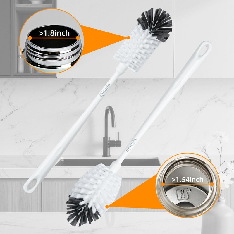 QLTUDN 2 Pack 14 Inch Bottle Brush & 12 Inch Straw Brush Cleaner Set - Heavy Duty Kitchen Bottle Brushes for Cleaning Water Bottles, Baby Bottles, Mugs, Sippy Cups & Tumblers, Lab Use