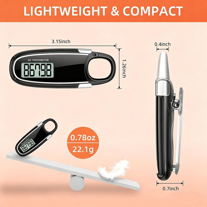 Simple Step Counter Walking 3D Pedometer with Clip & Lanyard, Step Counter with LCD Display, Clip and Lanyard (White)