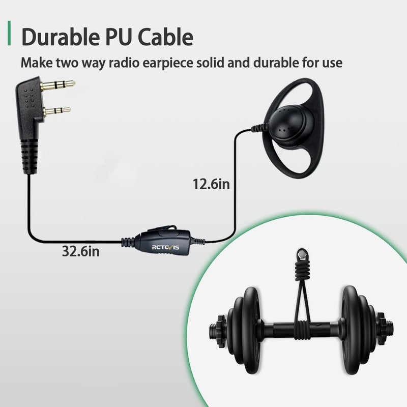 Retevis 2 Way Radio Earpiece with Mic, D-Type Walkie Talkie Earpiece, 2 Pin, for RT22 RT68 RT21 H-777 RT22S, Compatible with Pxton, BAOFENG 888S, Kenwood Walkie Talkies, Two Way Radio Headset(1 Pack)