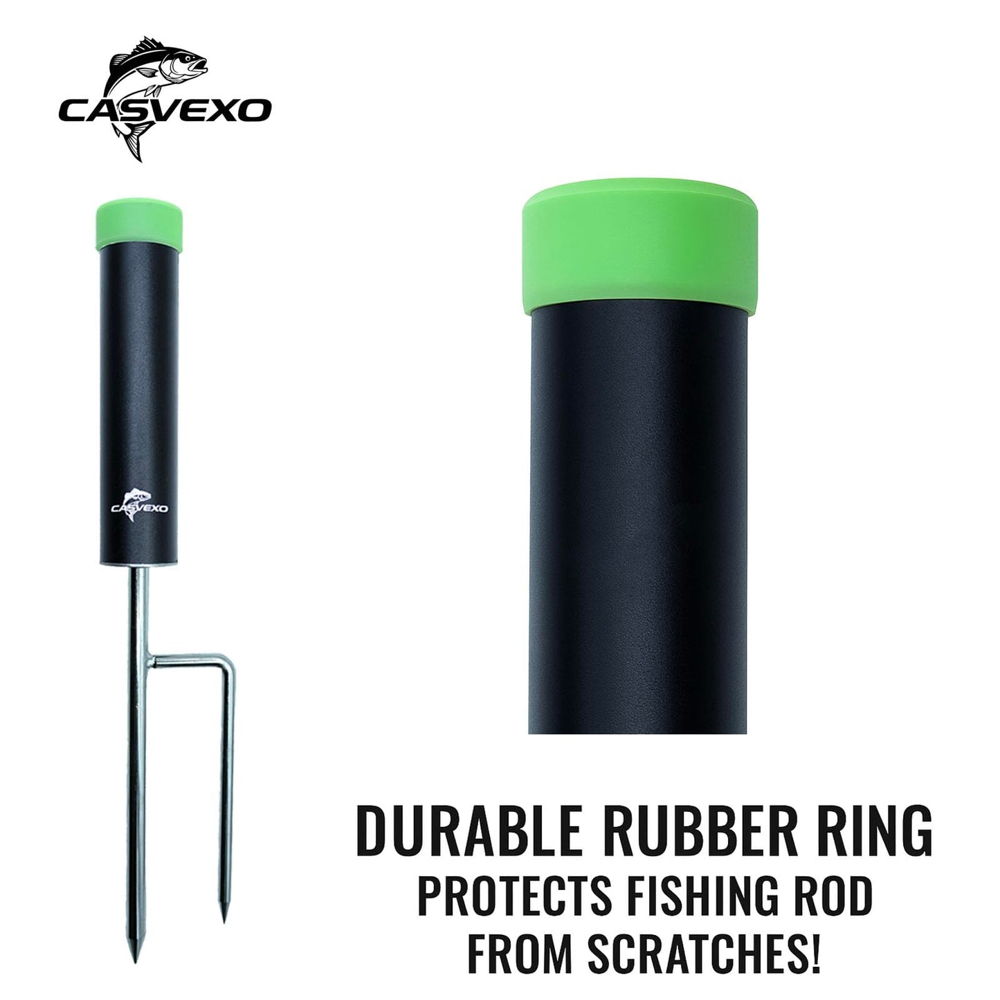 CASVEXO 4 Pack Fishing Rod Holder, Aluminum Fishing Pole Holder for Ground, Rod Holders for Bank Fishing, Double Spike Support, 4 Free Alarm Bells