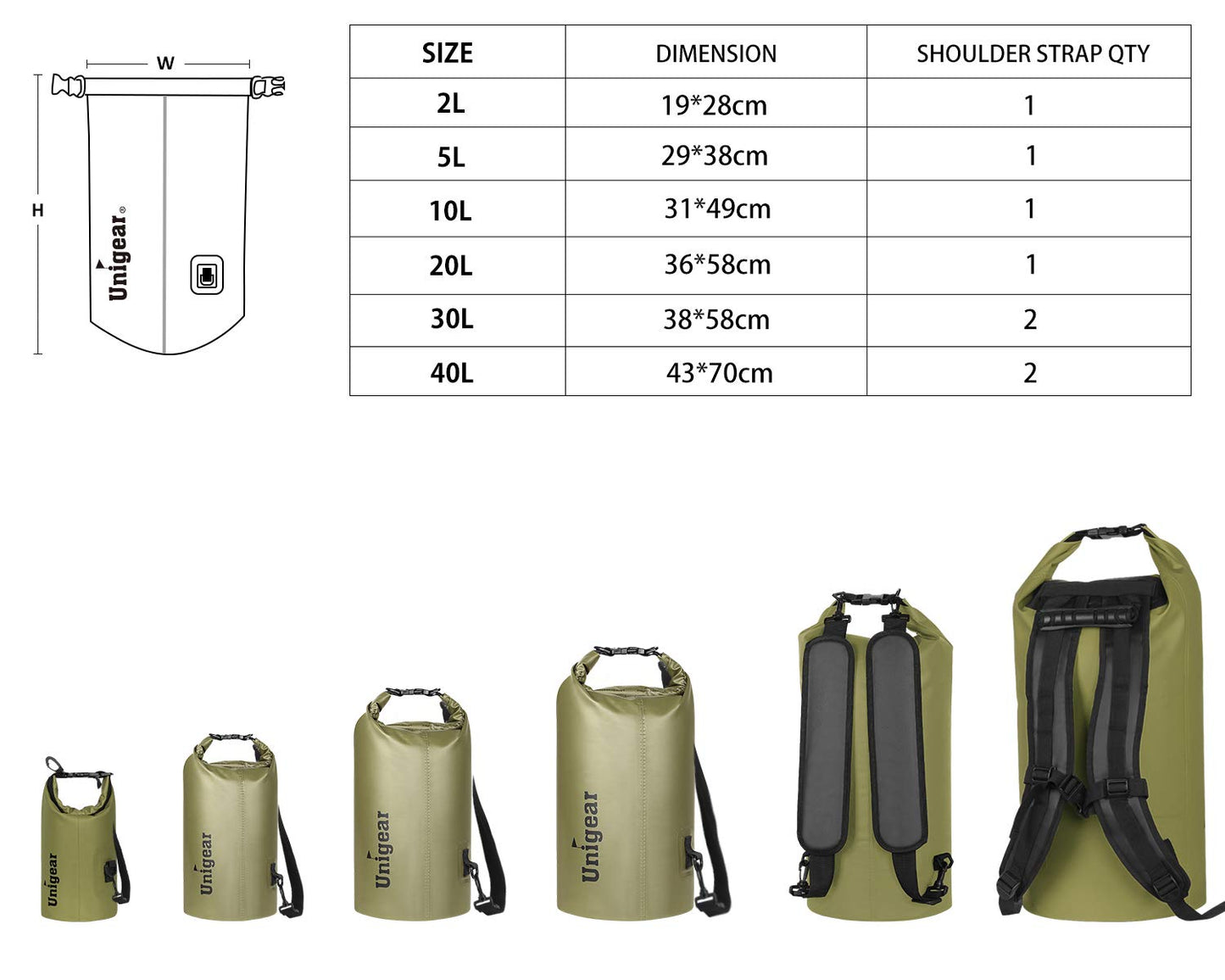 Unigear Dry Bag Waterproof, Floating and Lightweight Bags for Kayaking, Boating, Fishing, Swimming and Camping with Waterproof Phone Case (Army Green, 5L)