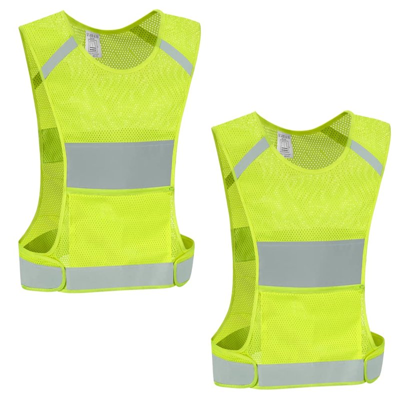 IDOU 2PACK Reflective Vest Safety Running Gear with Pocket, Ultralight &Adjustable Waist&360°High Visibility for Running,Jogging,Biking,Motorcycle,Walking,Women & Men/L