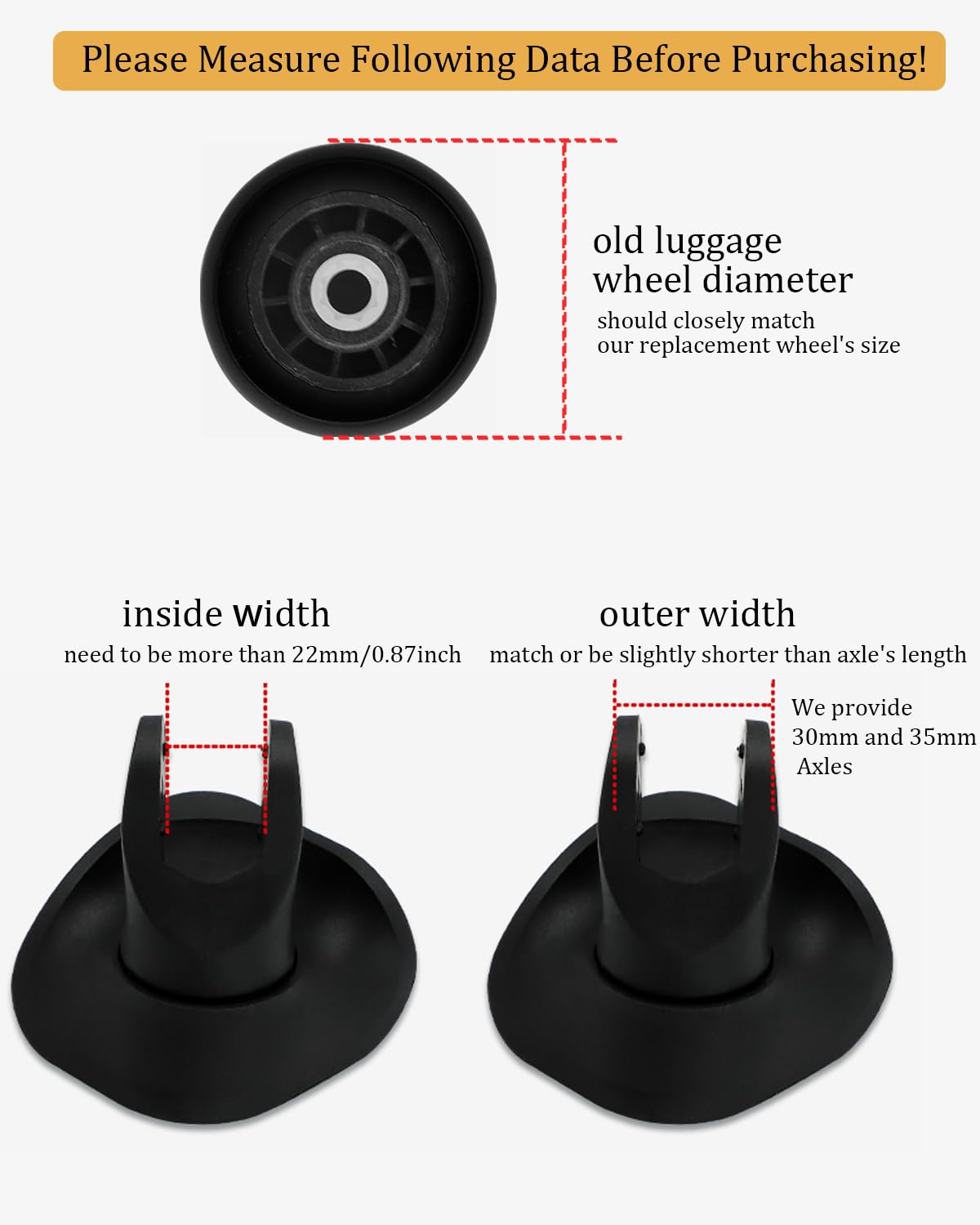 Luggage Replacement Wheels - 50 x 18mm, 8pcs Black Rubber Suitcase Wheels Repair Kit, Smooth Replacement Parts for Carry-on Roller Bags and Trolleys