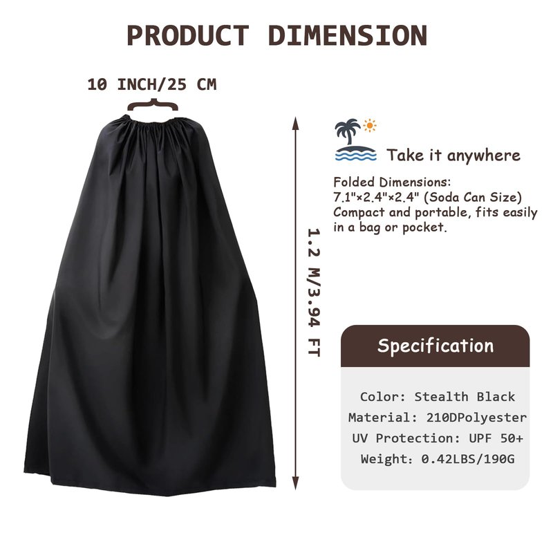 Portable Changing Room, Changing Tent for Dancers, Instant Privacy Shelter Black Cover Changing Curtain for Beach, Car, Boating, Photo Shoots & Dance Competitions - 3.94ft Length