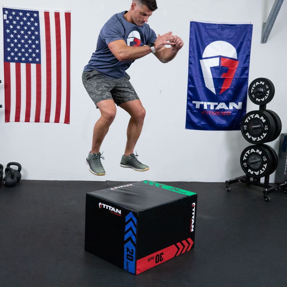 Titan Fitness Heavy Foam Plyometric Box, 20in 24in 30in, 3-in-1 Pro-Duty HIIT Exercise Foam Plyo Box, Step-Up, Box Squat, Home Garage Gym Training