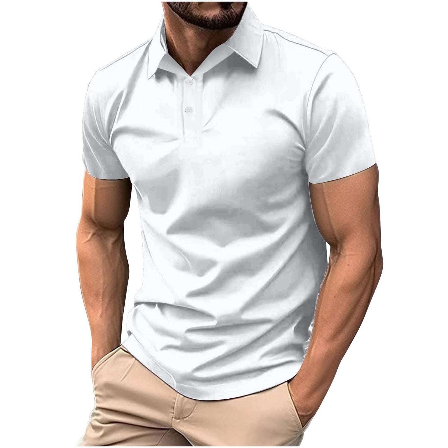 Generic Classic Polo Shirts for Men Casual Premium Short Sleeve Fitted Golf Tshirt Summer Business Collared Work Tops Lightweight Tee White, Medium