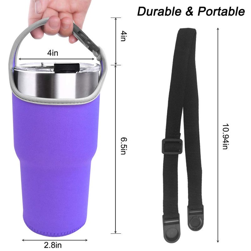 4 Pack 30oz Tumbler Carrier Holder,DanziX Neoprene Sleeve Replacement with Carrying Handle Totally 8 Pcs-Black,Rosy,Purple,Blue