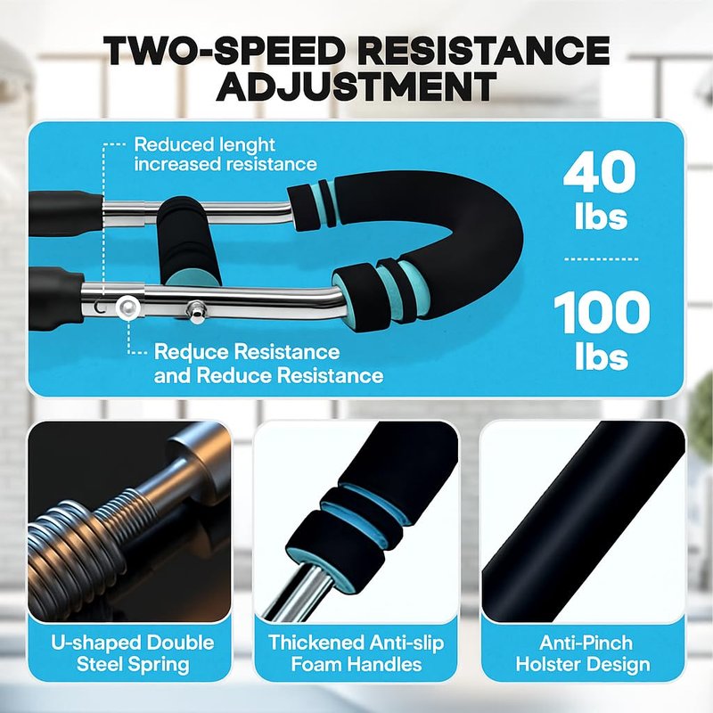 Twister Arm Trainer, 40-100lbs Adjustable Power Twister Bar for Men and Women, Chest Exerciser Forearm Strengthener for Upper Body Fitness Training, Portable Spring Resistance Exercise Equipment